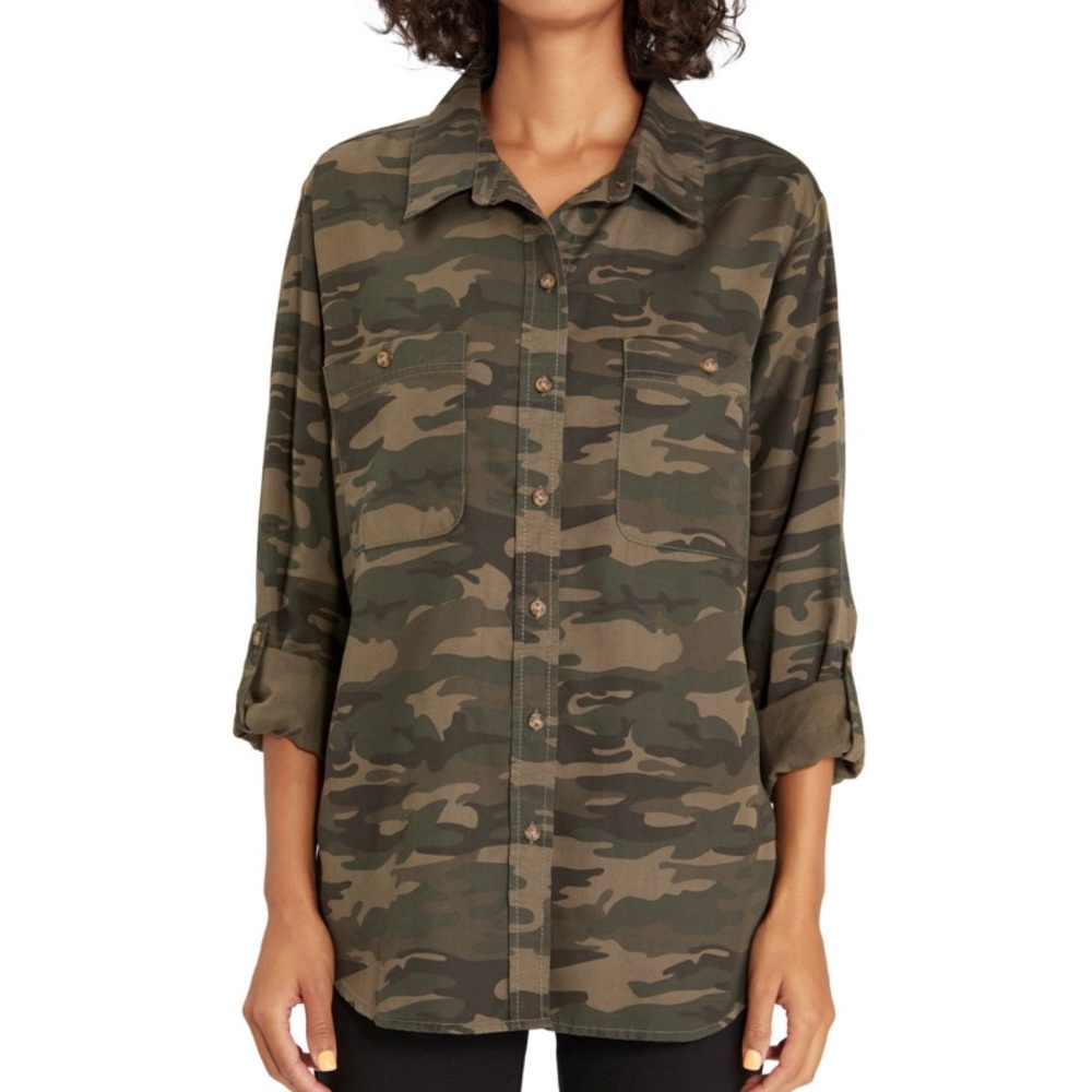 Sanctuary: Ladies Button down Camouflage print Boyfriend shirt